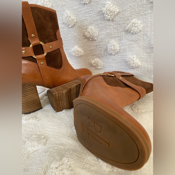 Ralph Lauren Western Brown Leather Suede Heeled Ankle Boots Minimal Quiet Luxury - Picture 4 of 8